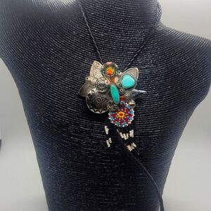 Bohemian Silver and Turquoise Bolo Tie